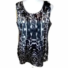 Vintage Fashion Bug L black/white Abstract sleeveless blouse Career whimsigoth