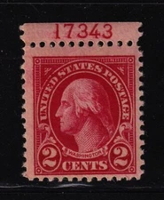 1923 Washington 2c carmine Sc 554 MNH top plate number single CV $15 (T08