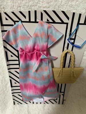Barbie Fashion -  Dress, Tote, Sunglasses on Liner , - Genuine Mattel Items 