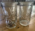 2 Vintage Anchor Hocking Juice Glasses Star Burst Jelly Jar 3.75"