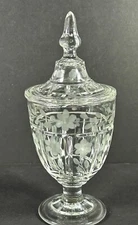 Beautiful Depression Glass Wheel Cut & Paneled Covered Candy Urn Apothecary Jar