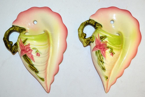 MINTY PAIR Vintage HULL Art Pottery Wall Pocket Woodland W 13- 7 1/2 BEAUTIFUL!