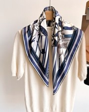Pure 14 Momme Twill Silk Wrap Scarf Bandanna horse stirrup Print Square Shawl 27