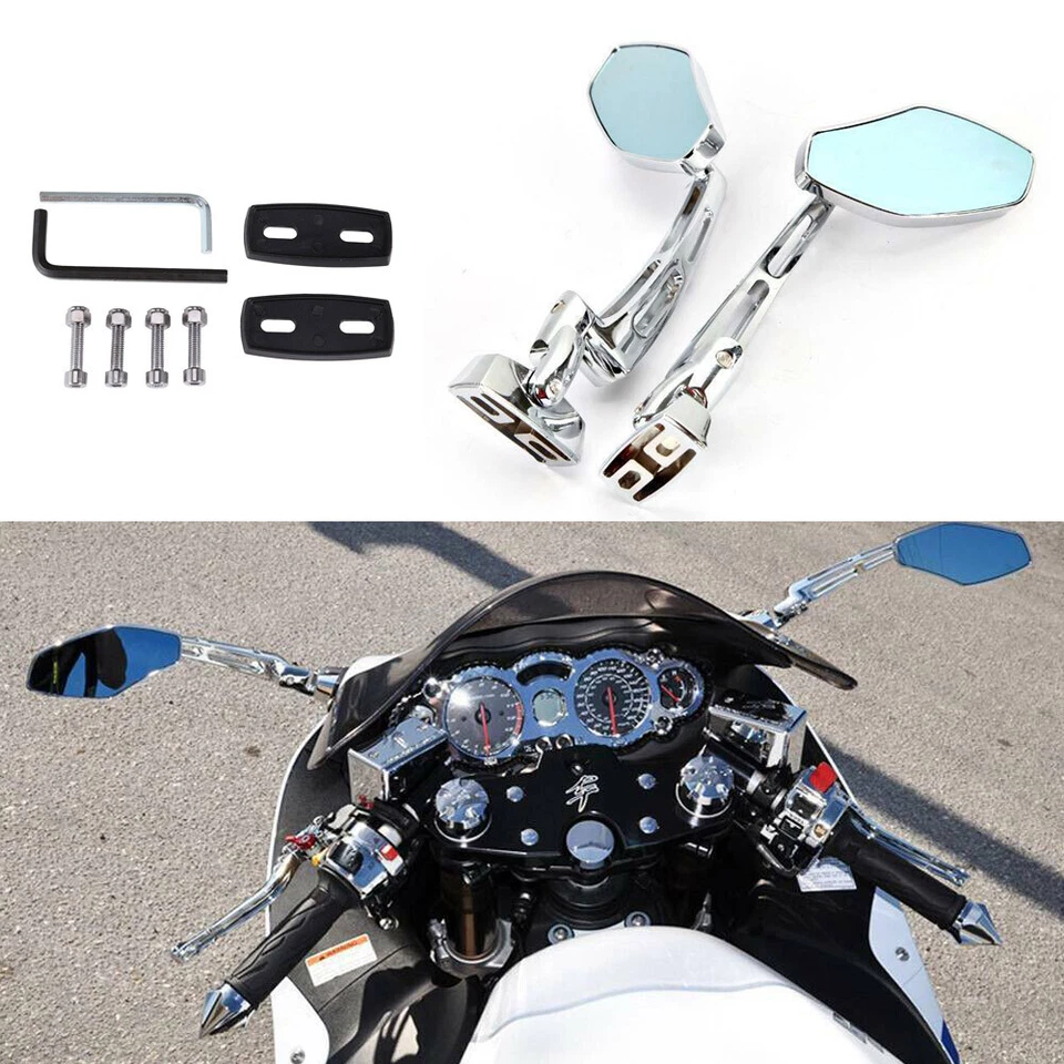 Chrome Racing Sports Bike Mirrors Fit For Suzuki GSXR Kawasaki ZX750 ZZR600 ZX7R Foto 2 de 4