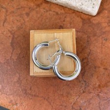 GENUINE 925 Sterling Silver LightWeight 1inch Medium Size 5mm Tube Hoop Earrings