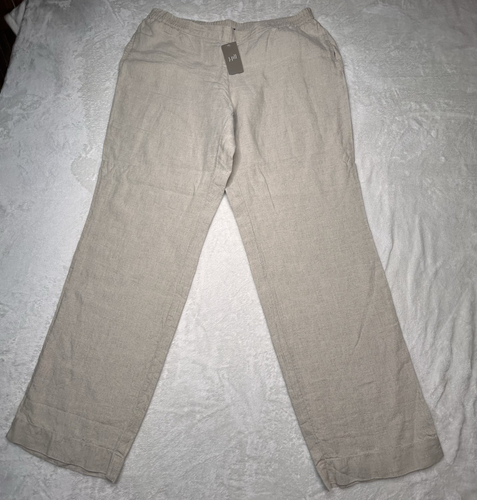 J Jill Womens Medium Tan Flax Linen Pants Elastic Waist Pockets Wide Leg NEW