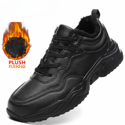 Winter Men's Sneakers Warm Plush Casual Shoes Lightweight Walking Flat Sneakers