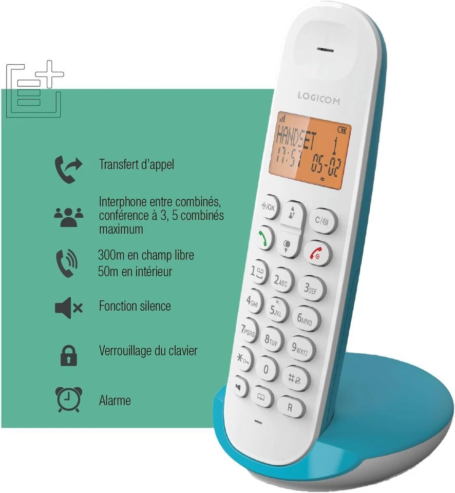 Logicom ILOA 150 Schnurloses Festnetztelefon Türkis DECT Batteriebetrieben 7h Ge - Imagen 4 de 4
