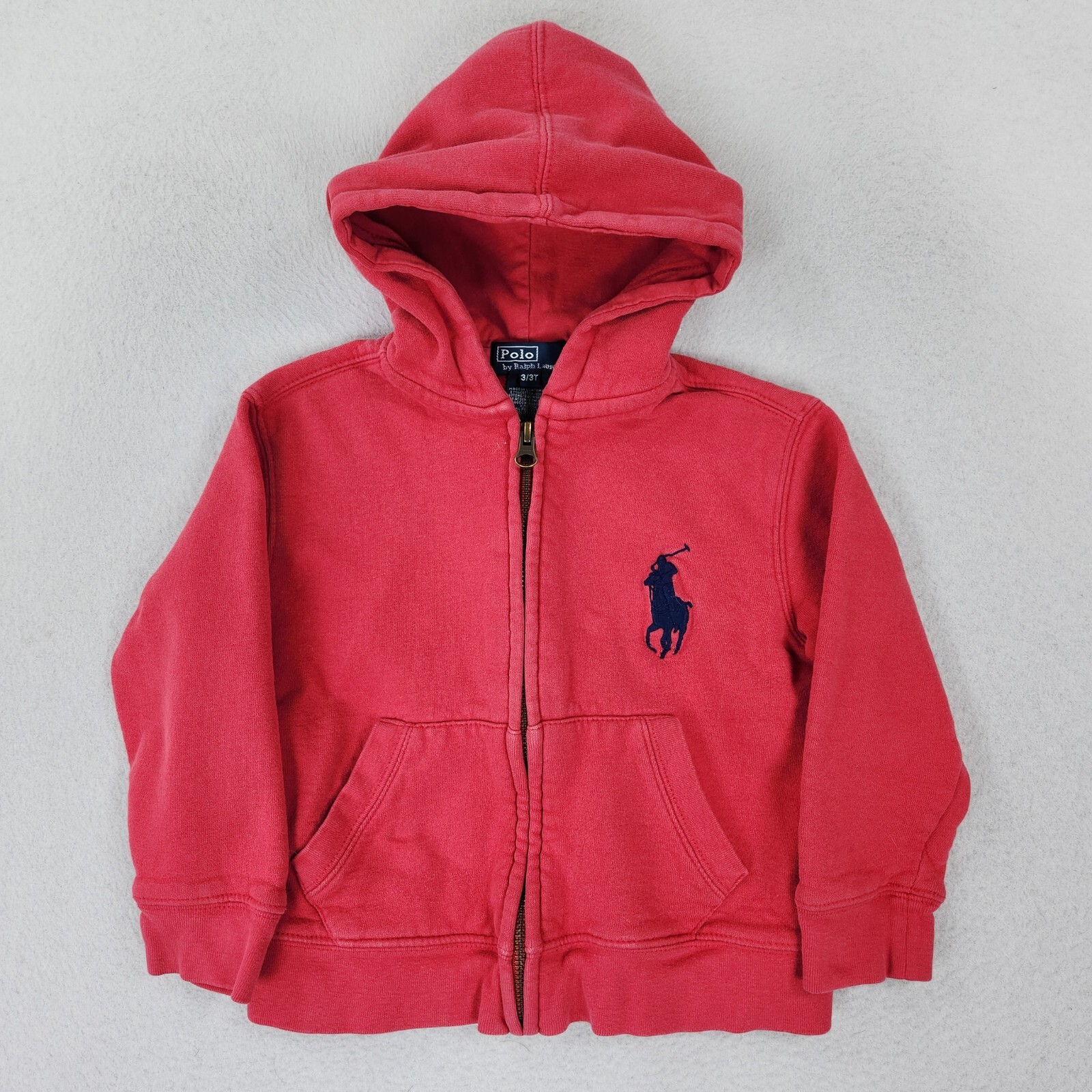 Polo Ralph Lauren giacca ragazzo 3T bambino rosso sbiadito grande pony full zip cappuccio