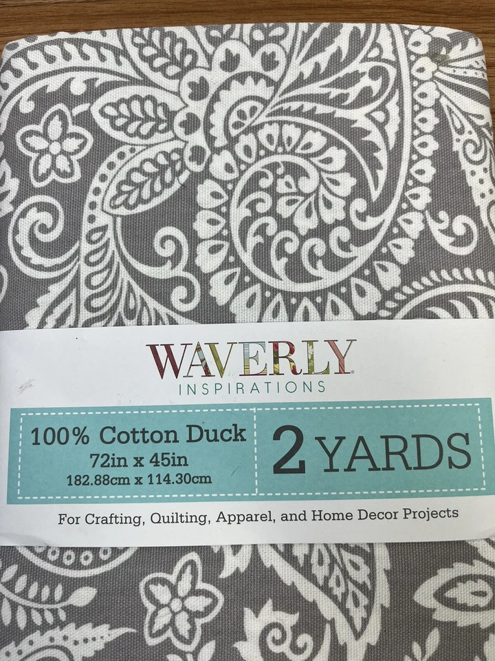 Waverly Inspirations 2 Yards 100% Cotton Duck Material Grey Paisley NEW - Image 2 of 4