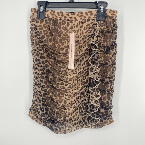 Aqua NWT Woman's Ruched Leopard Print Mini Skirt Animal Print Ruffle Size M New - Picture 2 of 6
