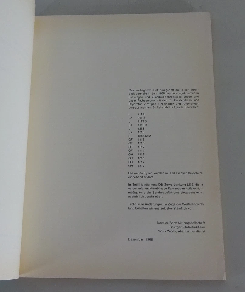 Manuale Di Officina Introduzione Mercedes Camion / Autobus Del 12/1968 - Immagine 2 di 3