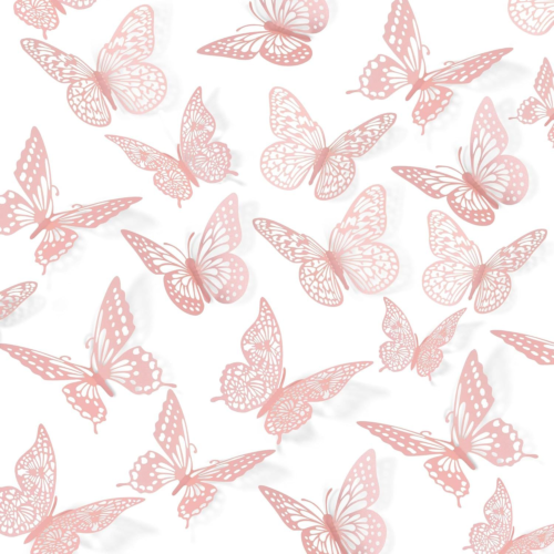 SAOROPEB 3D Butterfly Wall Decor 48 Pcs 4 Styles 3 Sizes, Pink 48 Pcs,