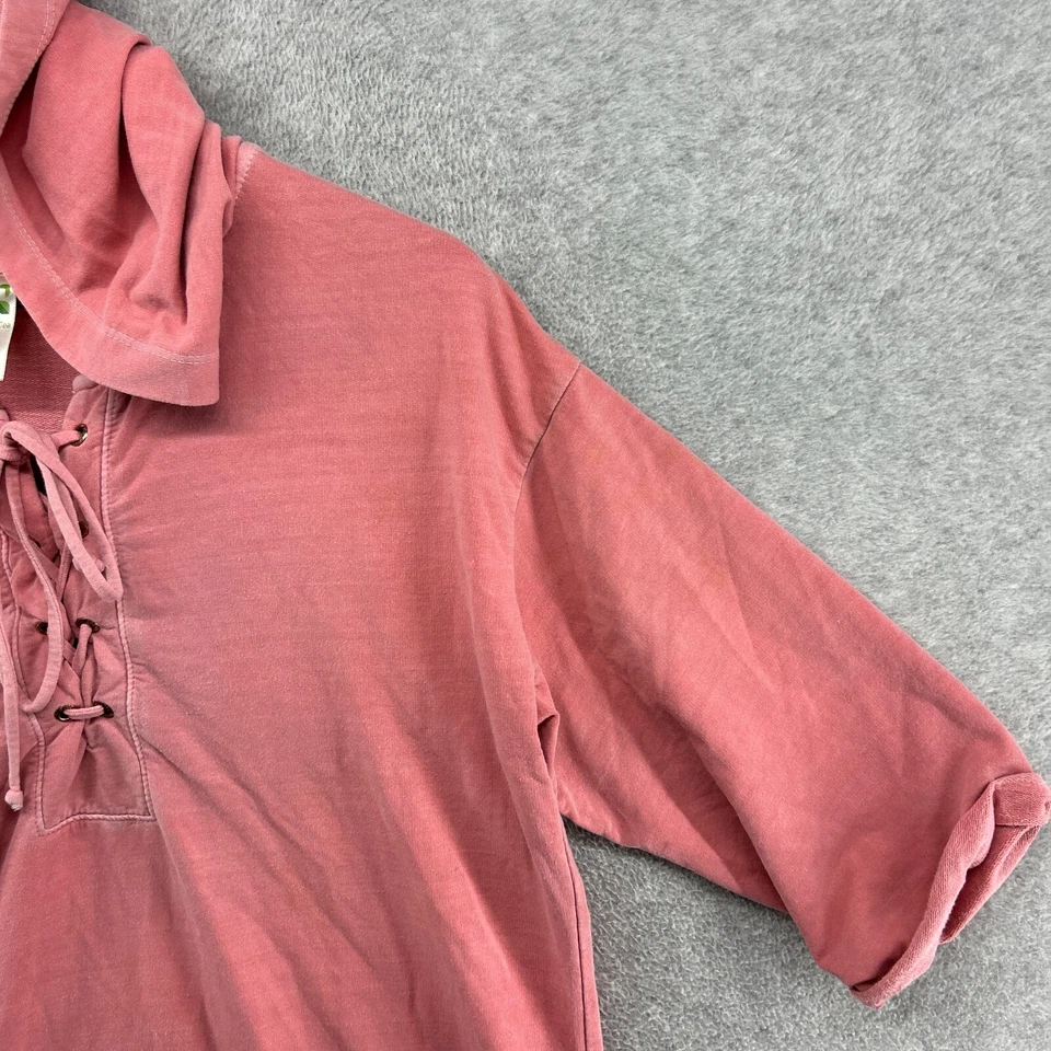 Sudadera con capucha Green Tea para mujer talla mediana rosa manga corta Henley tie túnica Foto 3 de 4