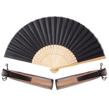 50pcs Black Imitated Silk Fabric Bamboo Folded Hand Fan Bridal Dancing Props ...