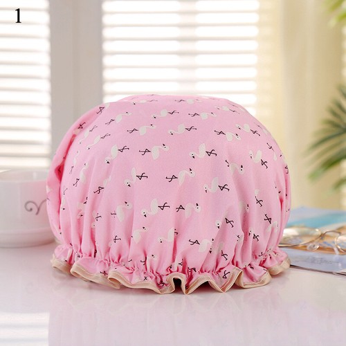 Women Waterproof Shower Caps Reusable Double Layer Cute Elastic Bathing Hats - Picture 11 of 26