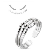 Triple Chevron Adjustable Ring - Resizable Womens Ladies Wishbone Finger Toe