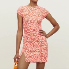 Reformation Seline Dress – Orange & White Heart Swirl Print – Size 4