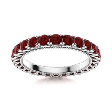 Round January Garnet Gemstone Full Eternity Ring 925 Sterling Silver