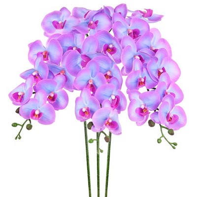 3pcs Artificial Orchid Flowers 9 Large Petals for Home [Blue Purple]