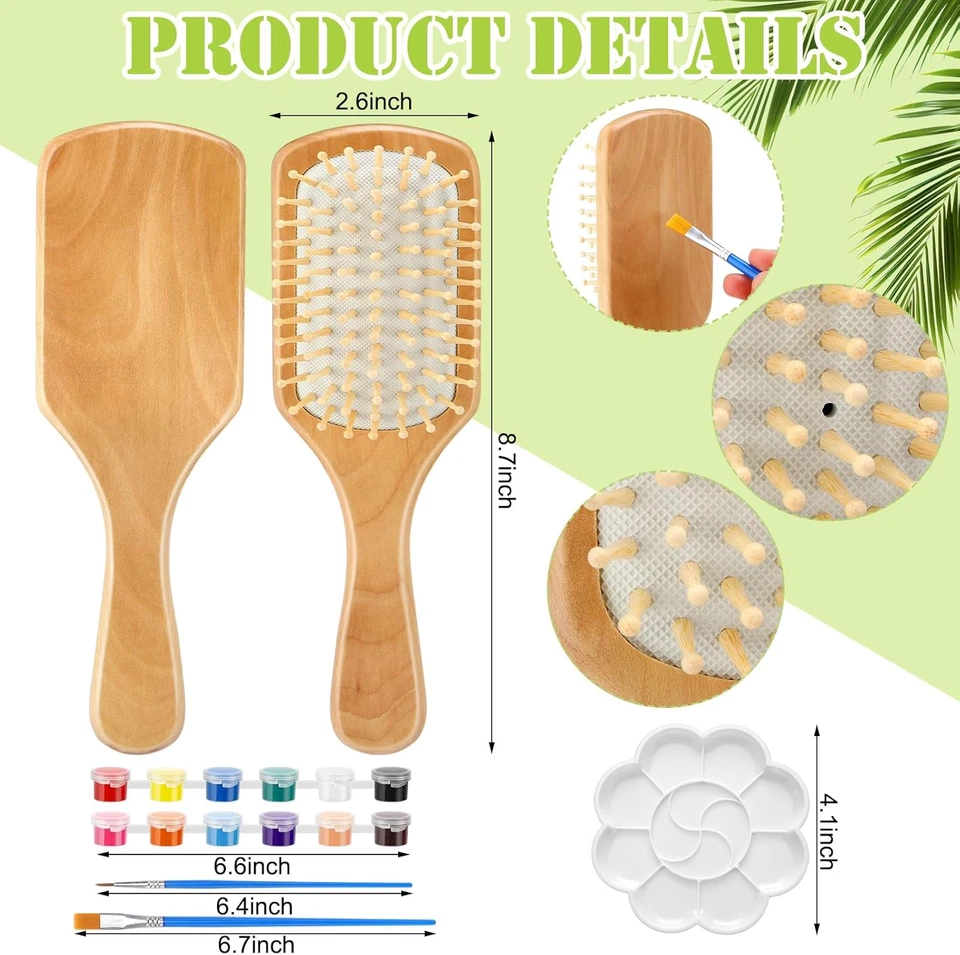 Juego de 6 kits de pintura de cepillo de pelo de madera hágalo usted mismo para hacer su propio cepillo de pelo niñas Hand-Pai Foto 3 de 4