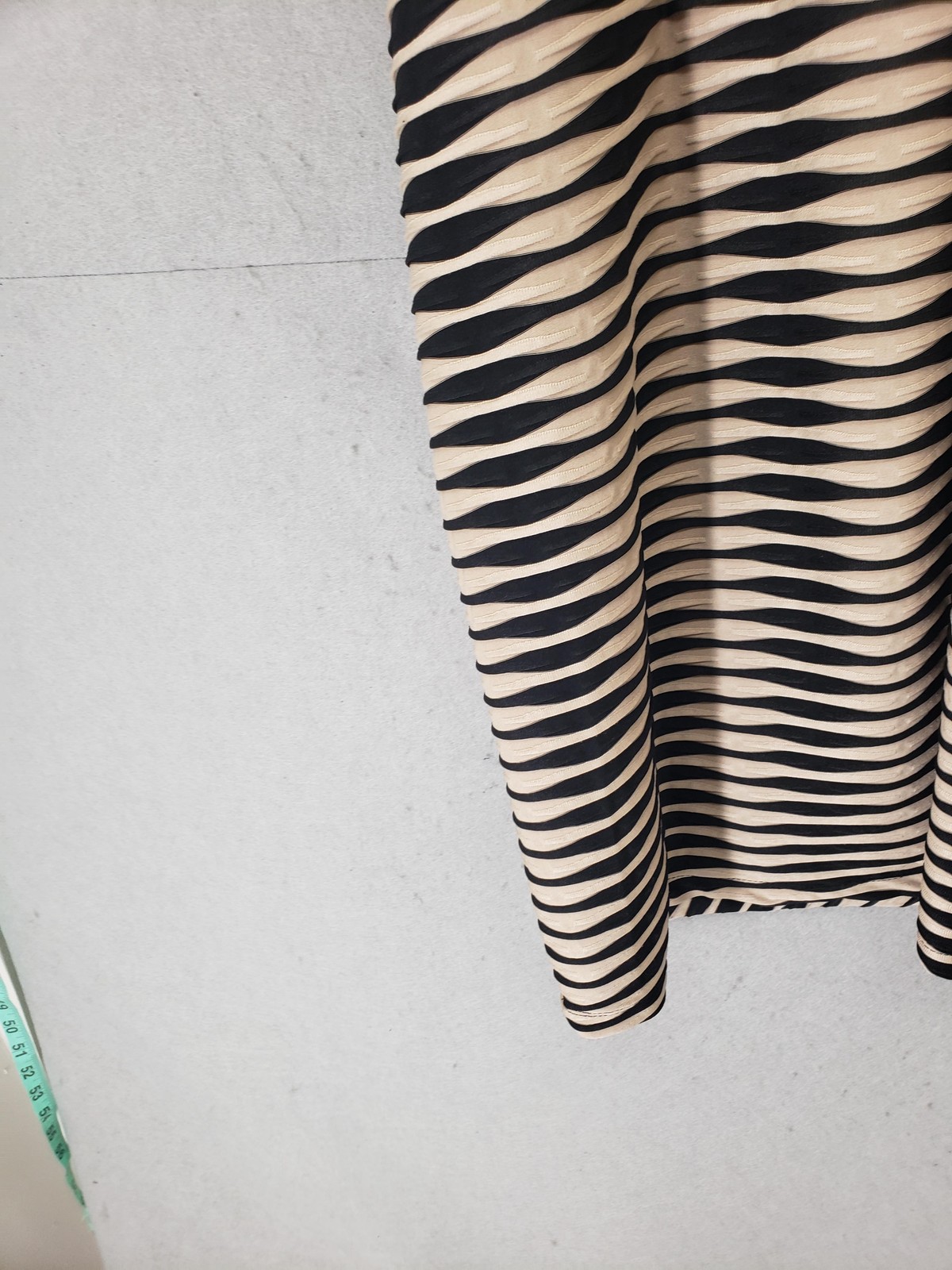 Shelby & Palmer Dress Womens 16 Black Beige Stripe Ruched Knee Length 3/4 Sleeve