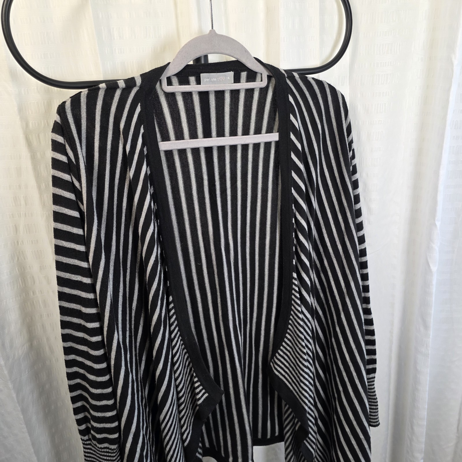 Per Una Size 14 Cardigan Three Hearts Y2K Black Grey Striped Waterfall image 4