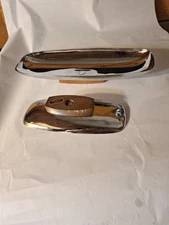 Vintage Milbern Creations Mid Century Modern Chrome and Wood Dish 14" And 9"