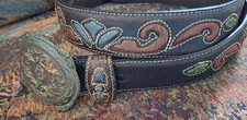 Nocona Women's Raised Pattern Leather Belt Large Hook Tooled Pattern Buckle Sz M