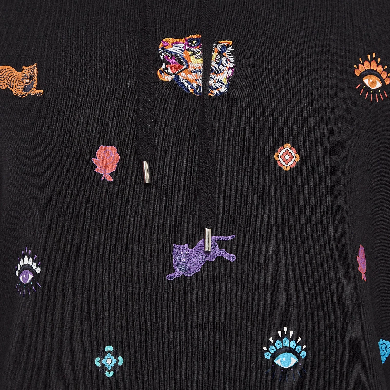 Felpa con cappuccio Kenzo nera stampa integrale cotone manica lunga S