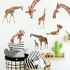 Funny Animal Giraffe Wall Decals Peel and Stick 3D Giraffe Wall Stickers Jungle