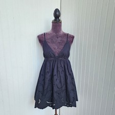 Zara Black Cotron Eyelet Sleveless Tank Mini Tiered Dress Bodysuit Sz M