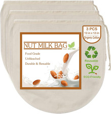 3 PCS 12"X12" Nut Milk Bags - 100 Unbleached Cotton Cheesecloth, Reusable Food
