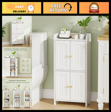 Small Bathroom Storage Cabinet, 4-Door Toilet Paper Organizer, Space-Saving Whit