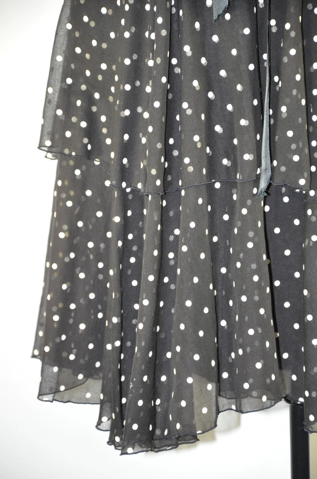 60s Vintage Black Polka Dot Cotton Ruffled Full Skirt Spaghetti Strap Dress XS S - Image 4 of 4