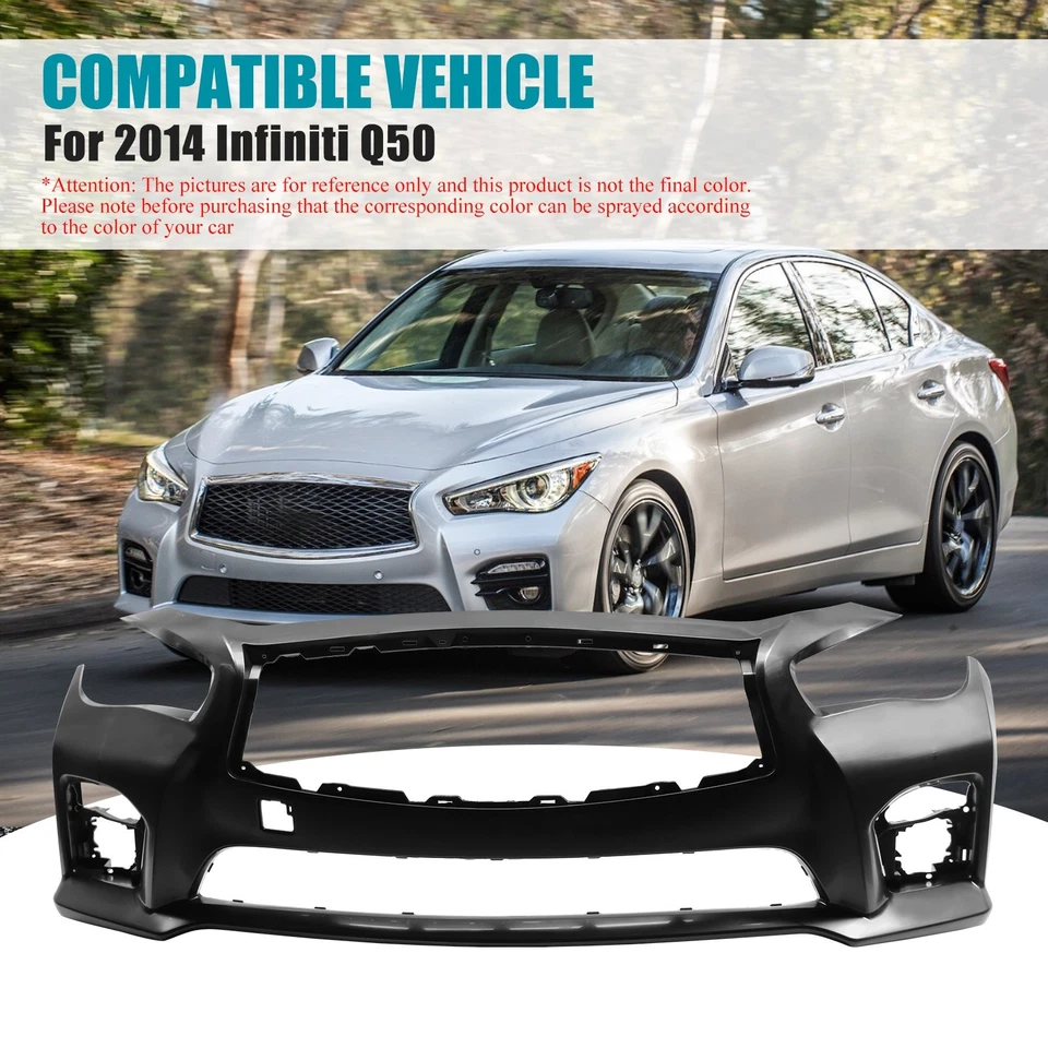Black Front Bumper Cover For 2014 2025 2016 2017 Infiniti Q50 620224HE0H Foto 4 de 4