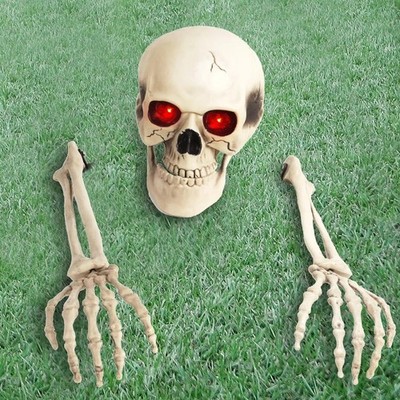 Falsches Skelett Halloween Deko, 3 Stück Spooky Skull & Arme Halloween Outdoor D