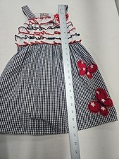 Rare Editions Ruffled Dress Navy Red White Seersucker Butterflys Dress Sz 4