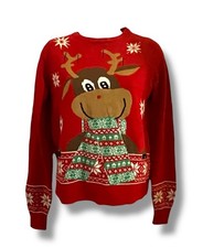 Christmas Festive Reindeer Red Sweater Small