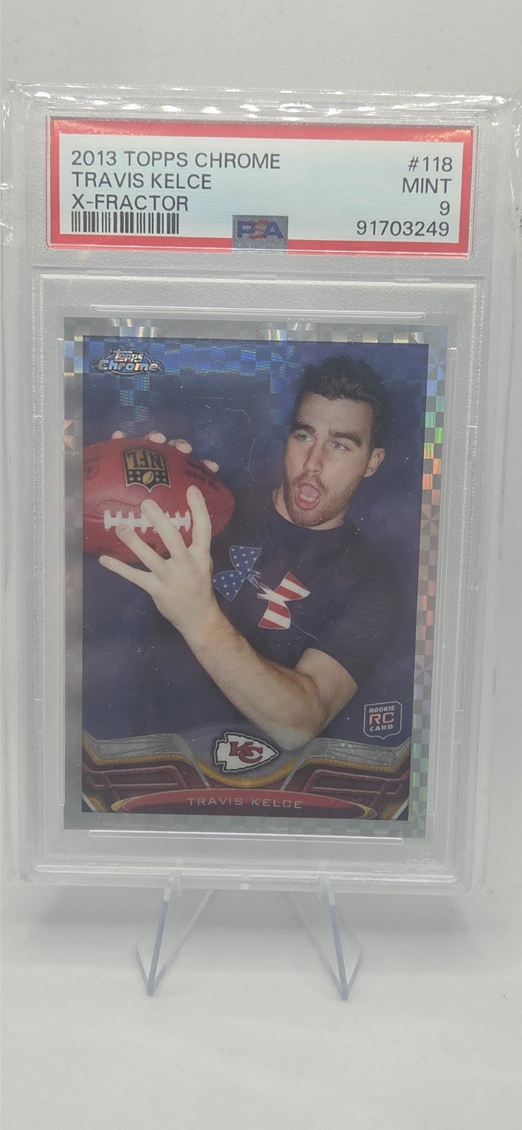 2013 TOPPS CHROME - TRAVIS KELCE ROOKIE #118 X-FRACTOR (RC) PSA 9 CHIEFS