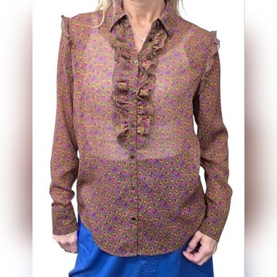Scotch & Soda Floral Ruffle Blouse Top Sheer Boho Romantic Long Sleeve