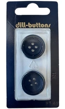 Buttons Black 4-Hole 3/4" Round Raised Edge 2-Pack 20MM Vintage Dill 321 Germany