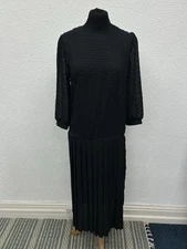 Mark Angelo Dress Size 12 Black Chiffon Pleated Maxi Vintage Evening Gothic