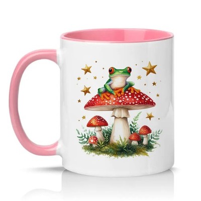 Frosch auf Pilz Unisex 11 Unzen Keramiktasse Cottagecore Naturliebhaber Geschenk