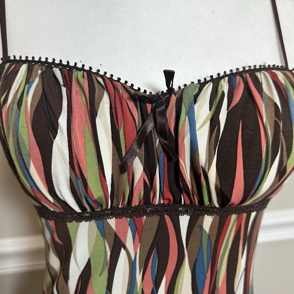 Vtg XOXO Y2K Brown Geometric Lace Sweetheart Babydoll Tank M Fairy Grunge - Image 4 of 4