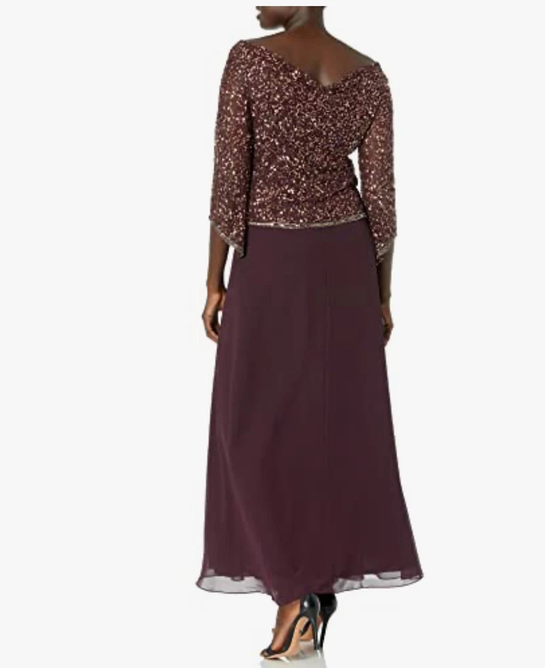 VESTIDO J KARA MUJER MANGA 3/4 CAPUCHA CUELLO LARGO CUENTAS TALLA 4 COLOR VINO Foto 2 de 4