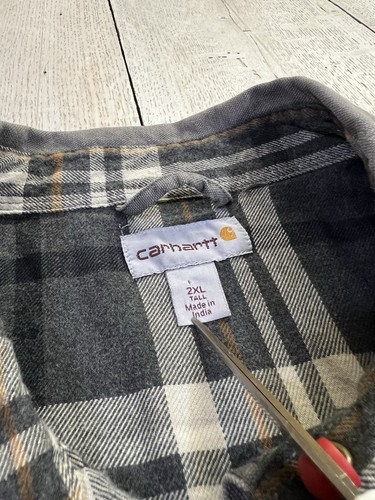 Carhartt Flannel Lined Long Sleeve Shirt Jacket Size 2XL Tall Gray - Picture 2 of 7