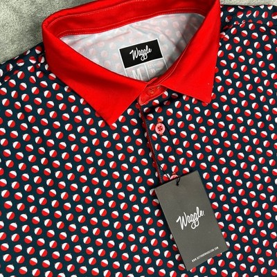 Waggle Polo Shirt Mens Large Bobby Fishing Print Golf Performance Stretch New