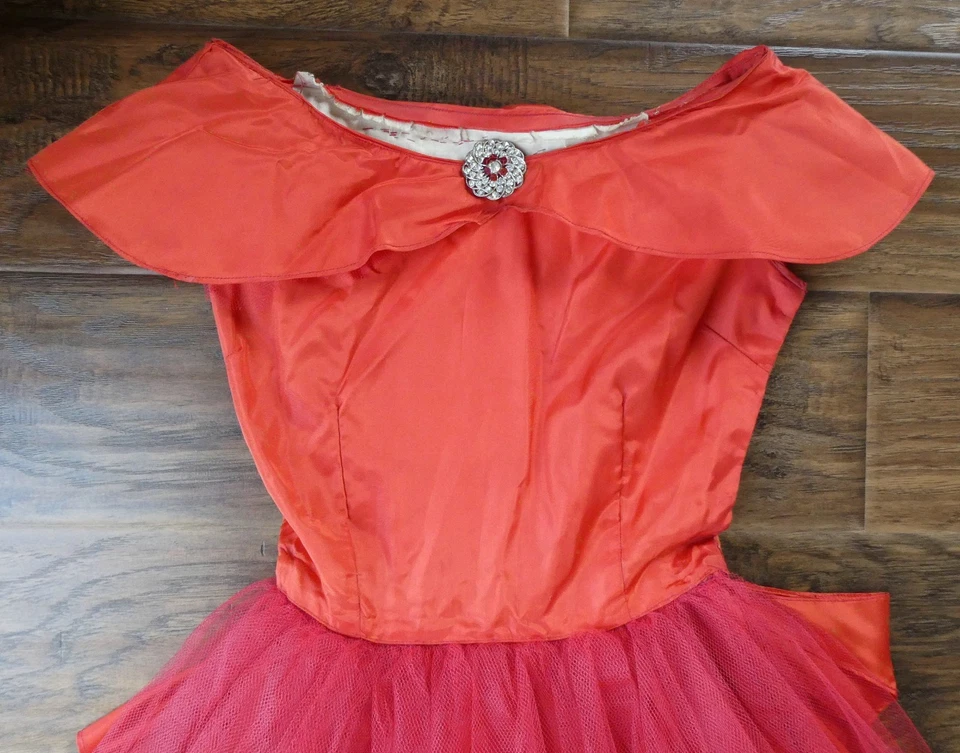 Vestido de encaje de tul rojo vintage años 40 50 vestido de baile formal graduación fiesta cupcake pequeño Foto 3 de 4