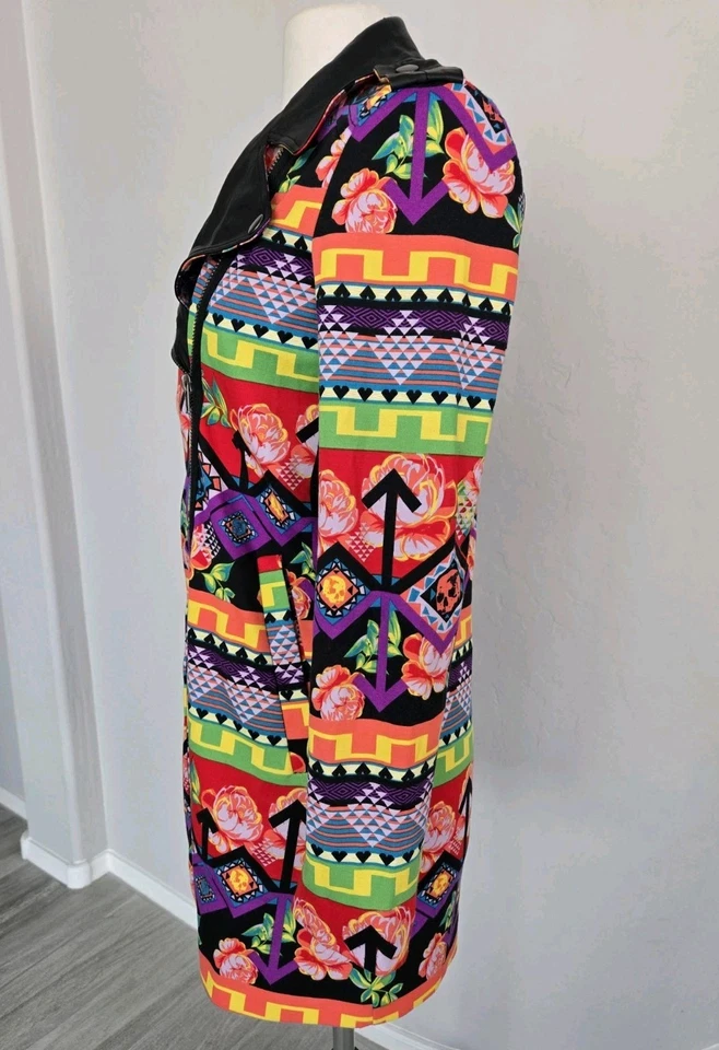 铁拳头骨花卉朋克彩色人造皮革领样品夹克尺寸 S — 第 3/4 张图片